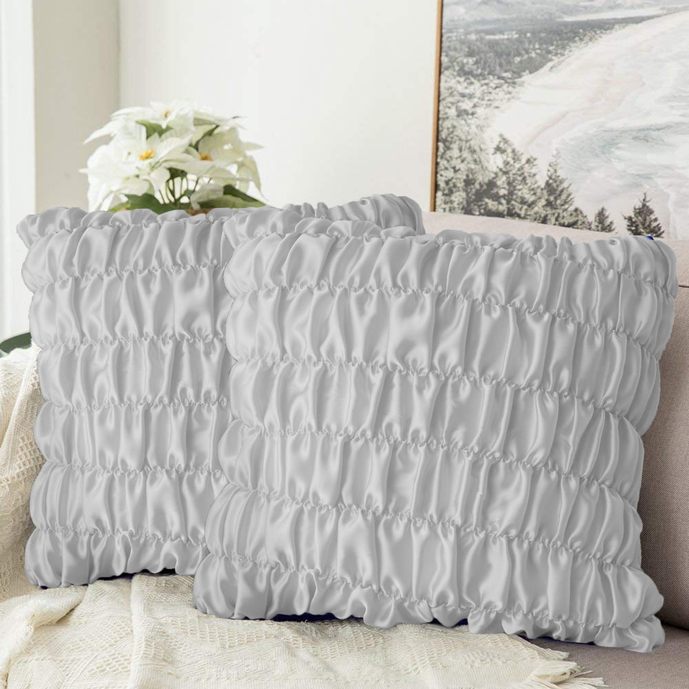 Pack Of 2 Luxury Silk Ruffle Cushions - Light Grey