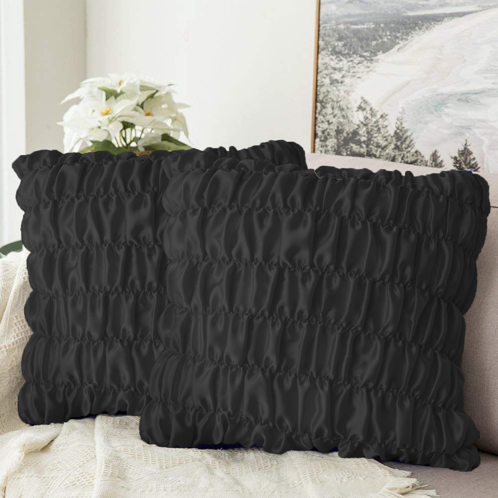 Pack Of 2 Luxury Silk Ruffle Cushions - Black
