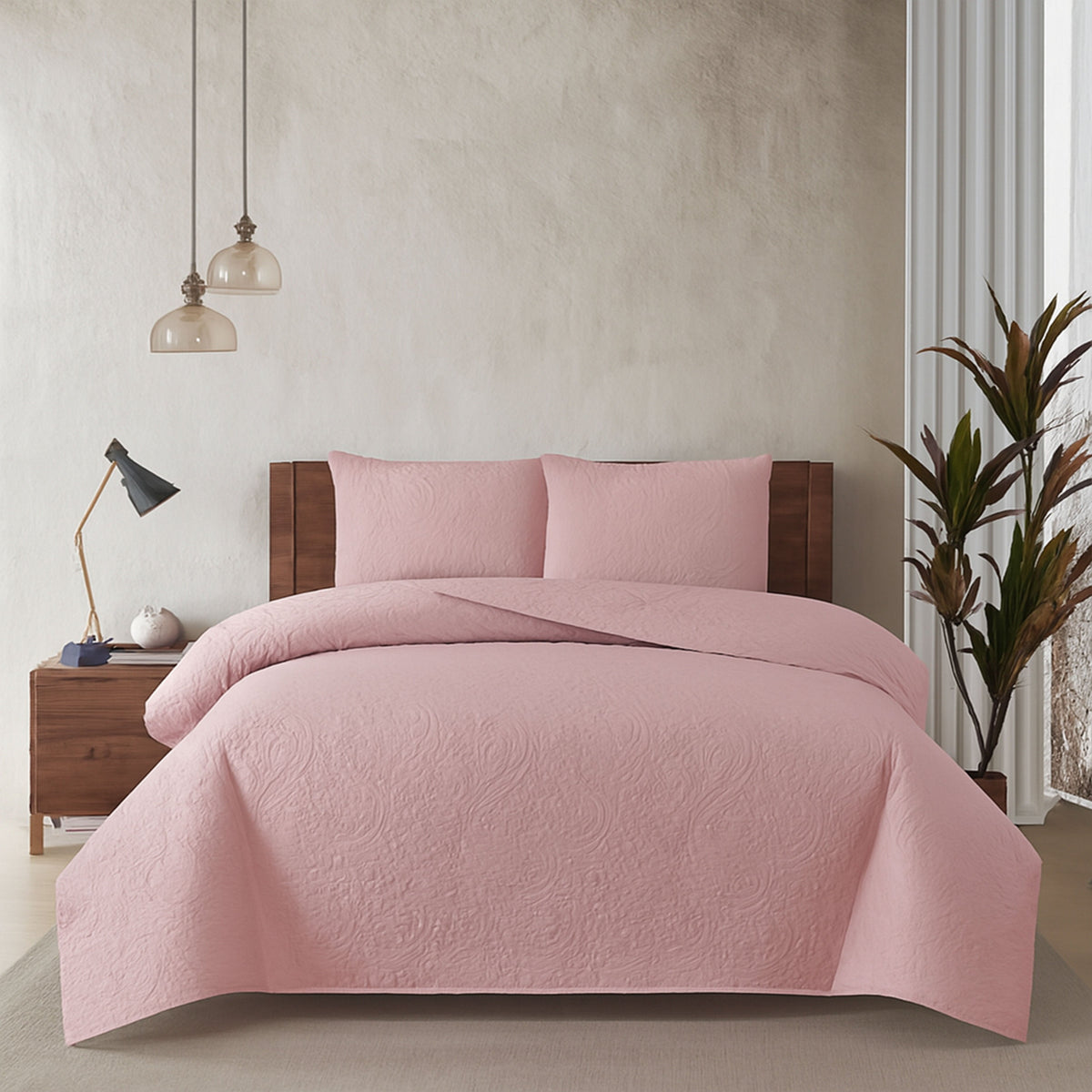 Spiral Vibes 3 Pcs Ultrasonic Bedspread - Blush Pink