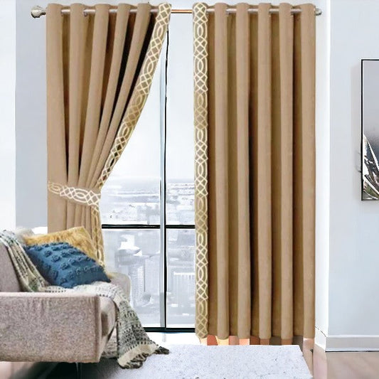 ibne Moon Bedding Design Velvet Curtains - (2 Panels with 2 belts) (0077)