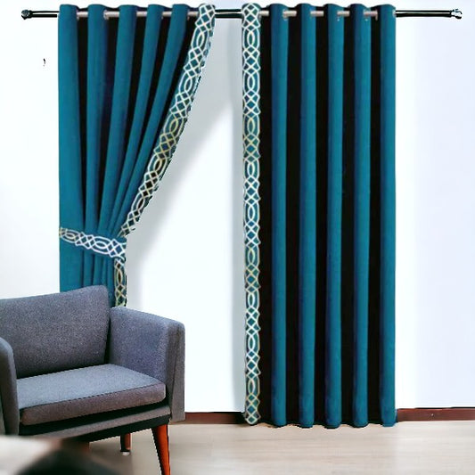 ibne Moon Bedding Design Velvet Curtains - (2 Panels with 2 belts) (0078)