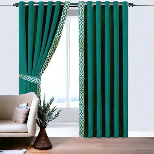 ibne Moon Bedding Design Velvet Curtains - (2 Panels with 2 belts) (0084)