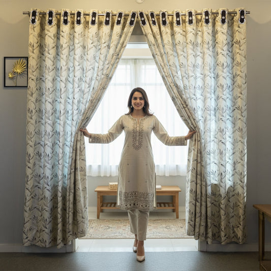 2 PCS PREMIUM QUALITY TEXTURE VELVET CURTAINS