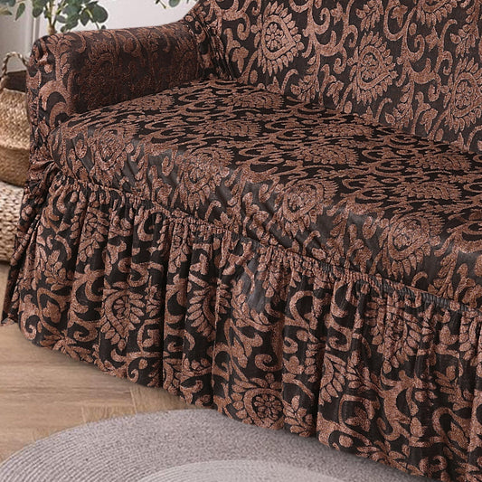 Luxury Embossed Jacquard Sofa Cover Brown