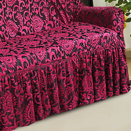 Luxury Embossed Jacquard Sofa Cover Maroon