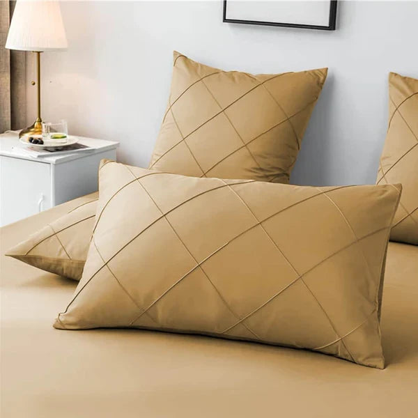 Cross Pleated Duvet Set - Natural (034)