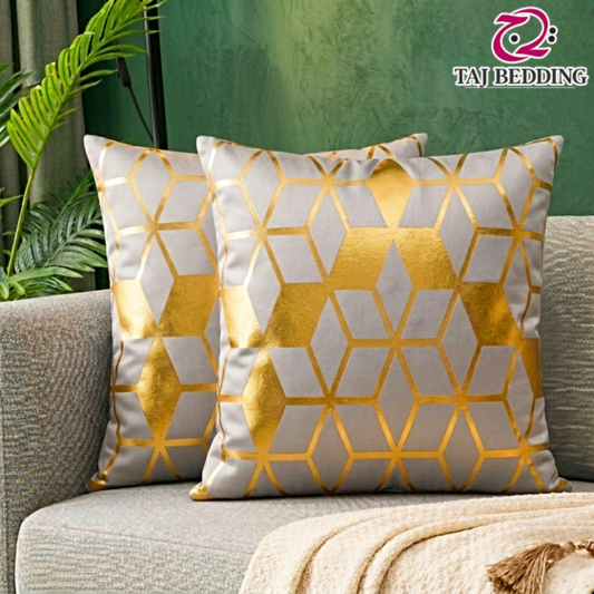 3D Isometric Foil Cube Printed Velvet Cushion Cover – Grey
