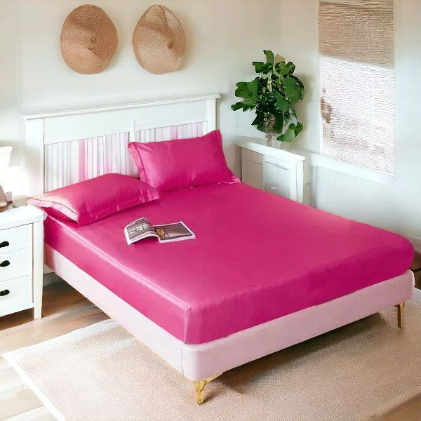 ibne Moon Bedding Silk fitted sheet - Shocking Pink