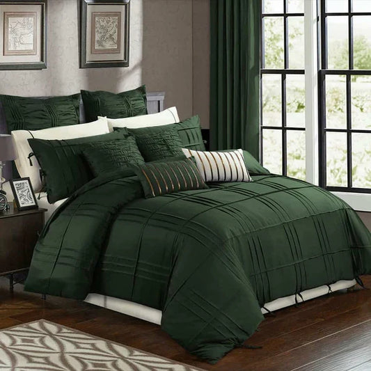 Luxury Box Pleated Duvet Set- Green (142)