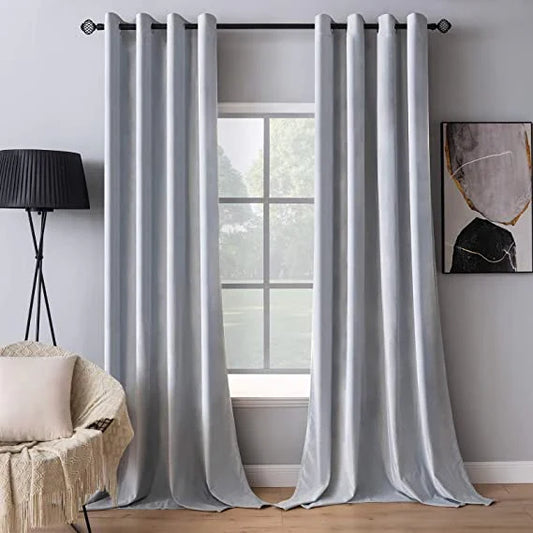 (2 Pieces) PLAIN Velvet Curtain - Light Grey (0059)