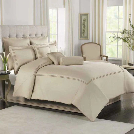 Cotton Sateen Baratta Stitch Duvet Set - Beige & Golden