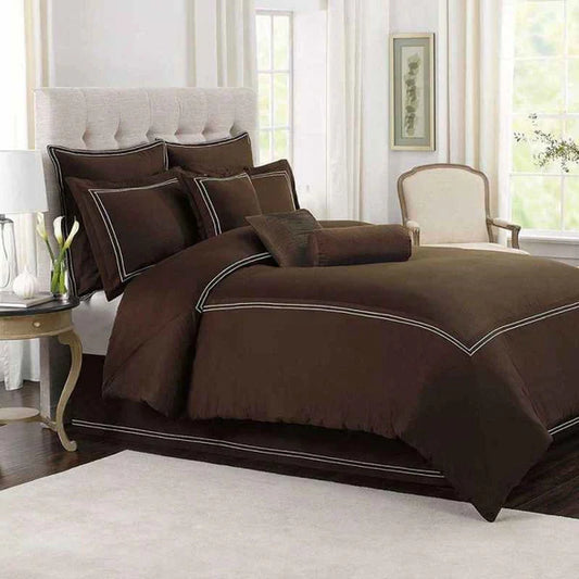 Cotton Sateen Baratta Stitch Duvet Set - Brown & white