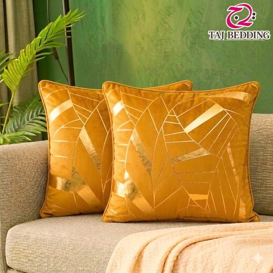 Art Deco Geomateric Leaf Velvet Cushion Cover – Mustard