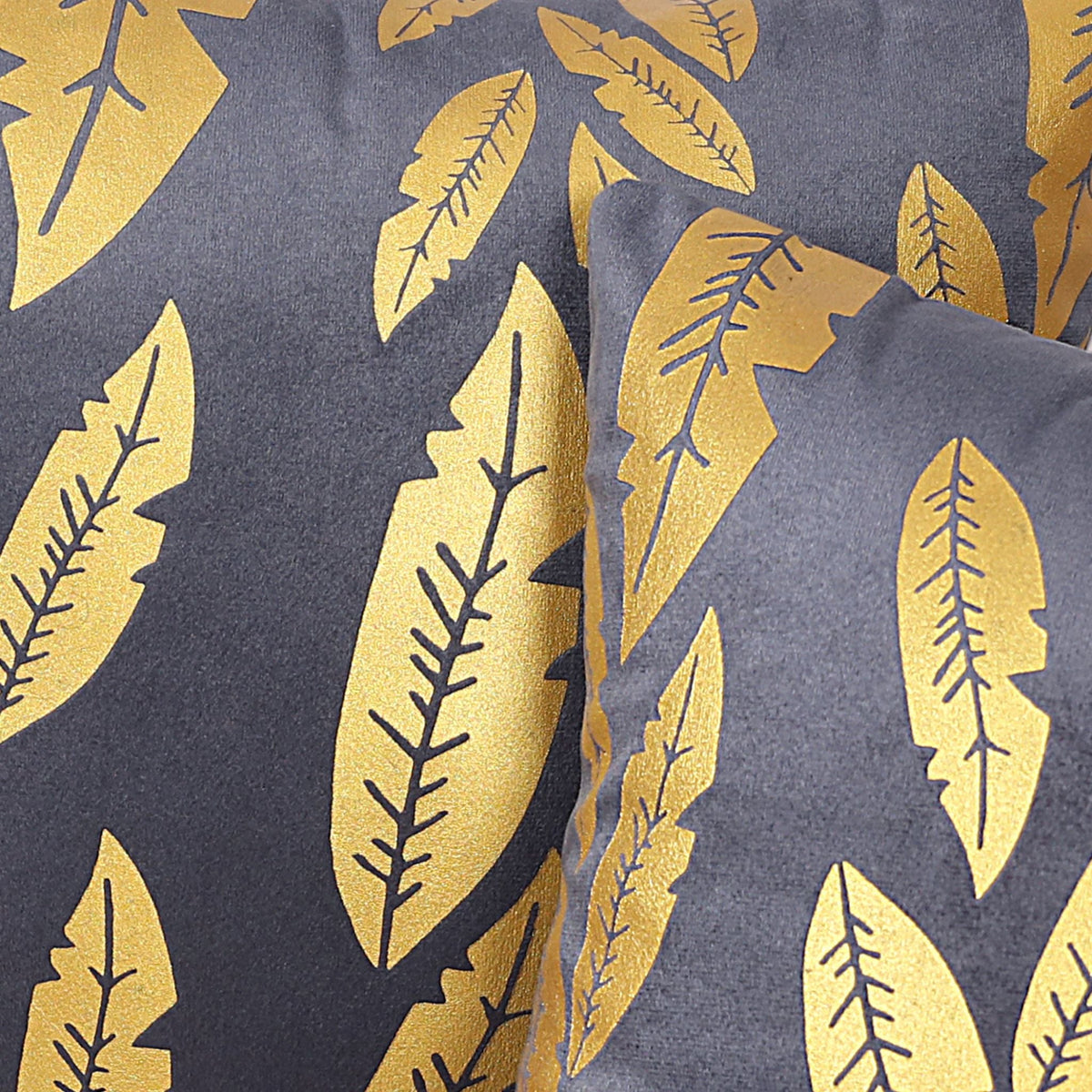 Metallic Feather Style Velvet Cushion Cover - Grey