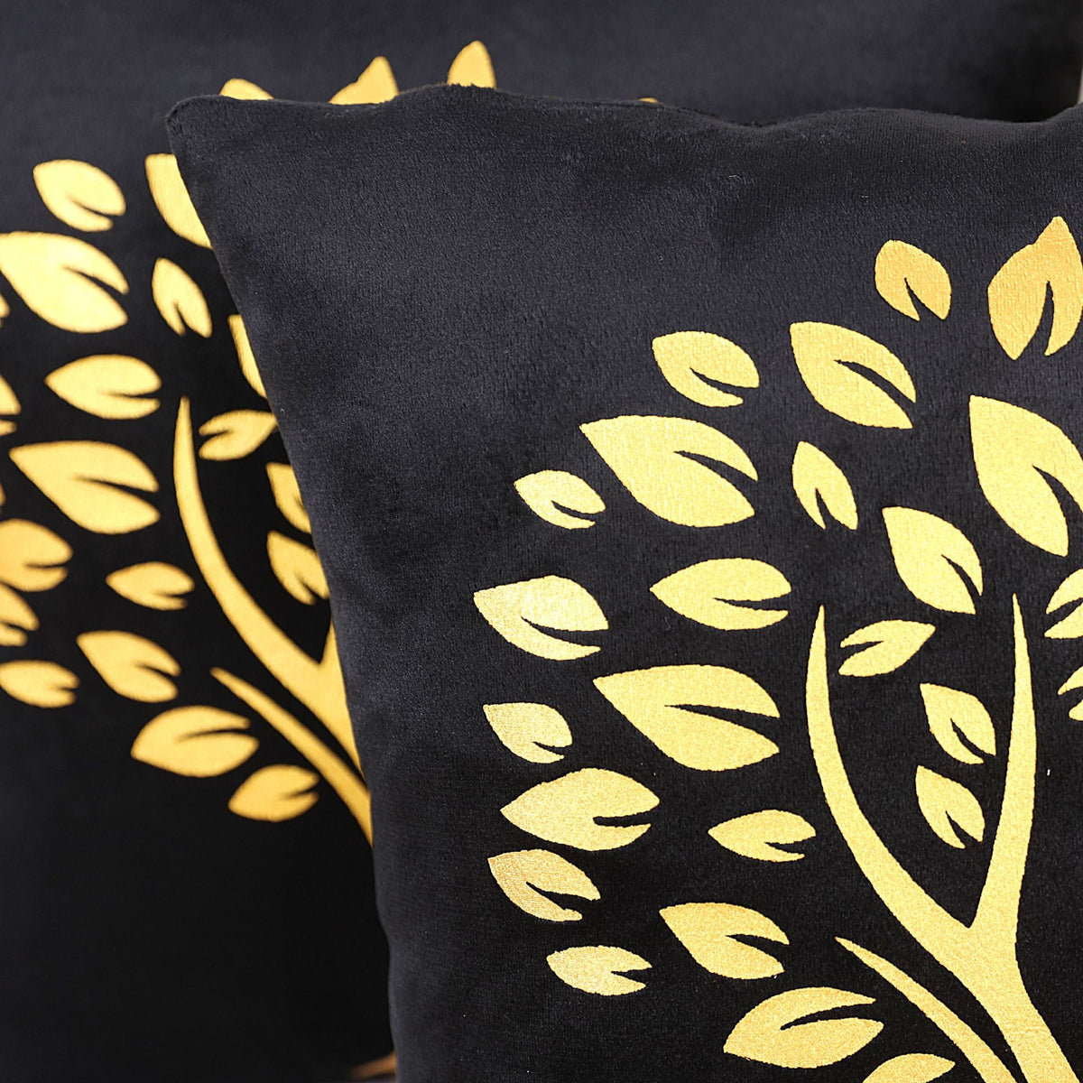Golden Tree of Life Velvet Cushion Cover - Black