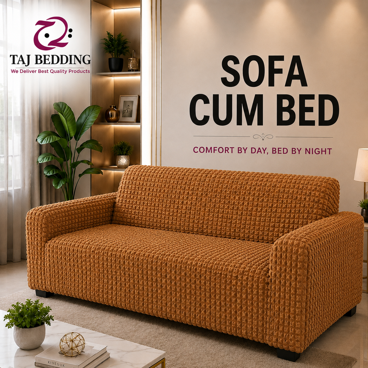 Fitted Style Bubble Stuff Sofa Cum Bed Cover Copper