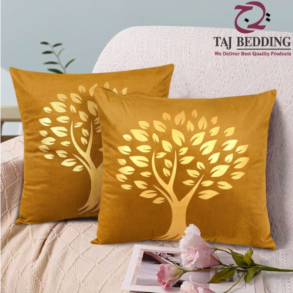 Golden Tree of Life Velvet Cushion Cover - Mustard