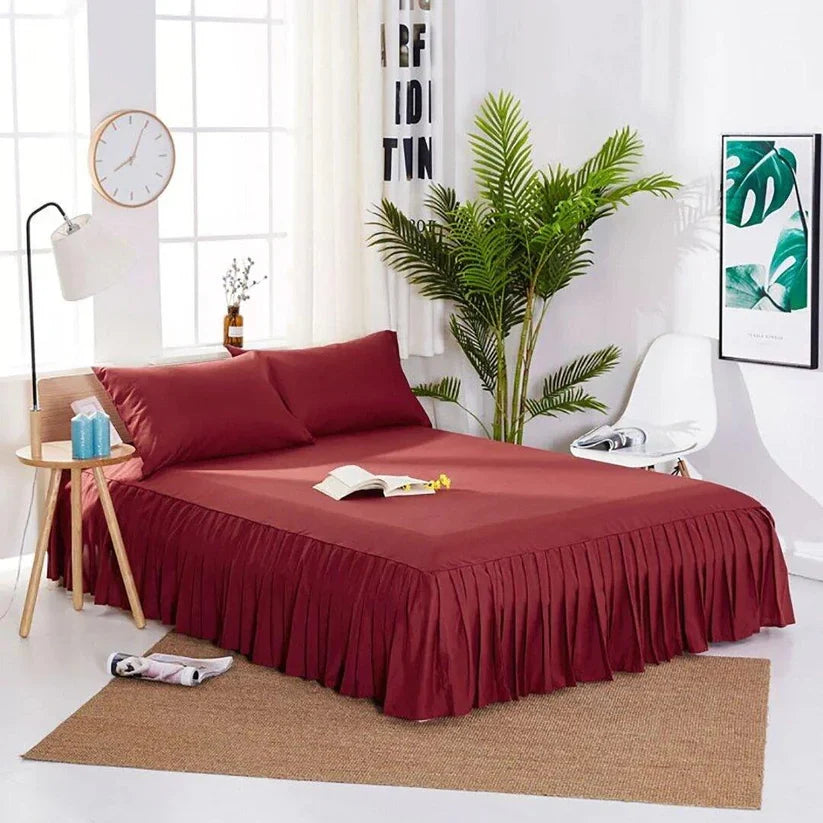 3 PCS Fitted Bed Skirt With Pillow Cover - Red