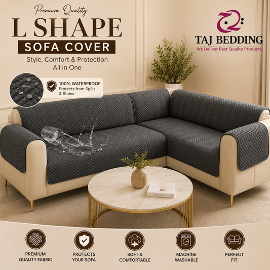 L Shape Waterproof Zigzag Ultrasonic Quilted Sofa Cover Grey