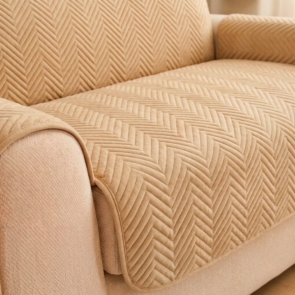 L Shape Waterproof Zigzag Ultrasonic Quilted Sofa Cover Skin