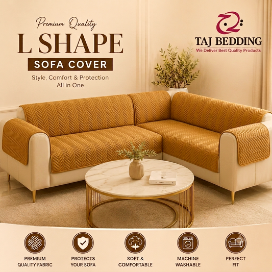 L Shape Zigzag Ultrasonic Quilted Sofa Cover Chikoo