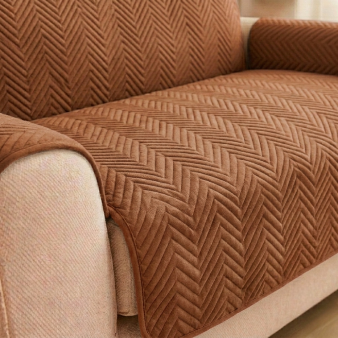 L Shape Zigzag Ultrasonic Quilted Sofa Cover Copper