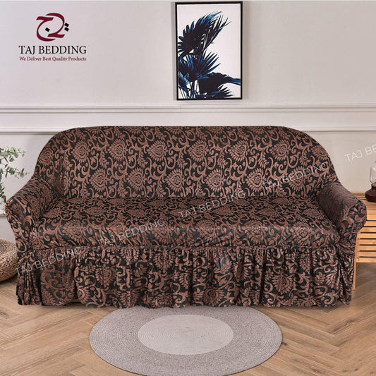 Luxury Embossed Jacquard Sofa Cover Brown