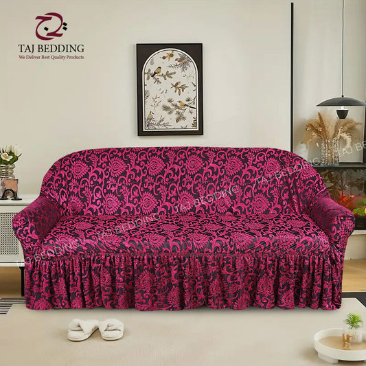 Luxury Embossed Jacquard Sofa Cover Maroon