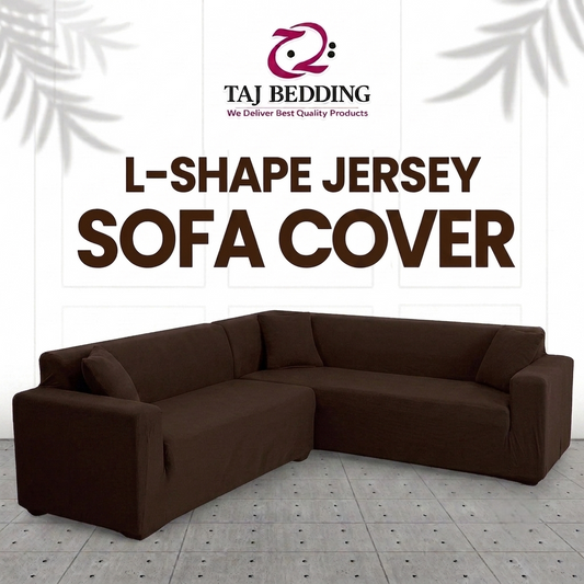 L Shape Fitted Lycra Jersey Sofa Cover Brown