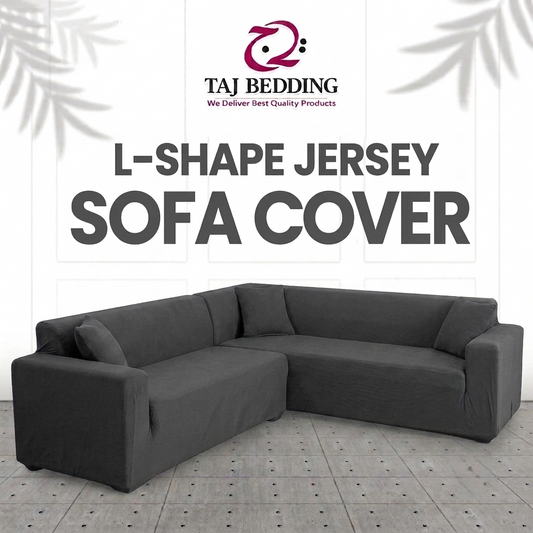 L Shape Fitted Lycra Jersey Sofa Cover Gray