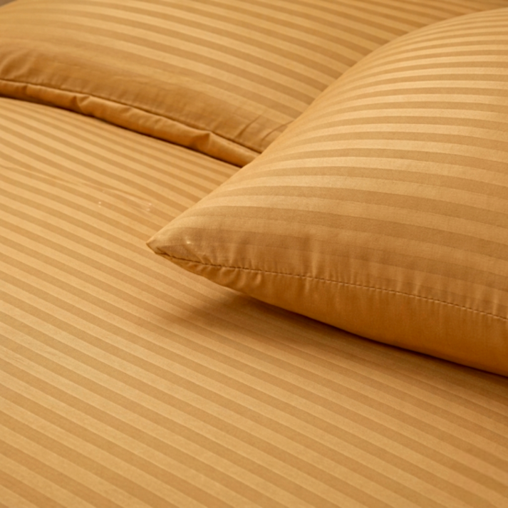 Premium Striped Fitted Bedsheet Set Chikoo - King Size