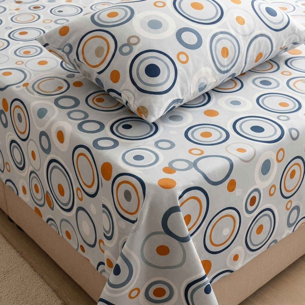 Printed Abstract Circles Flat Bedsheet Set | King Size