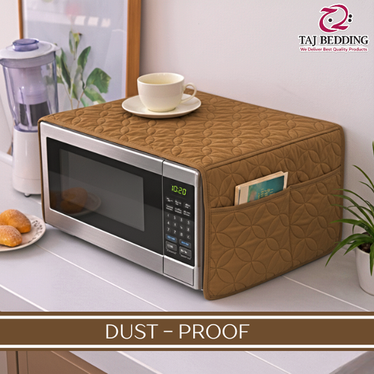 Ultrasonic Quilted Microwave Oven Cover With Pockets - Coffee