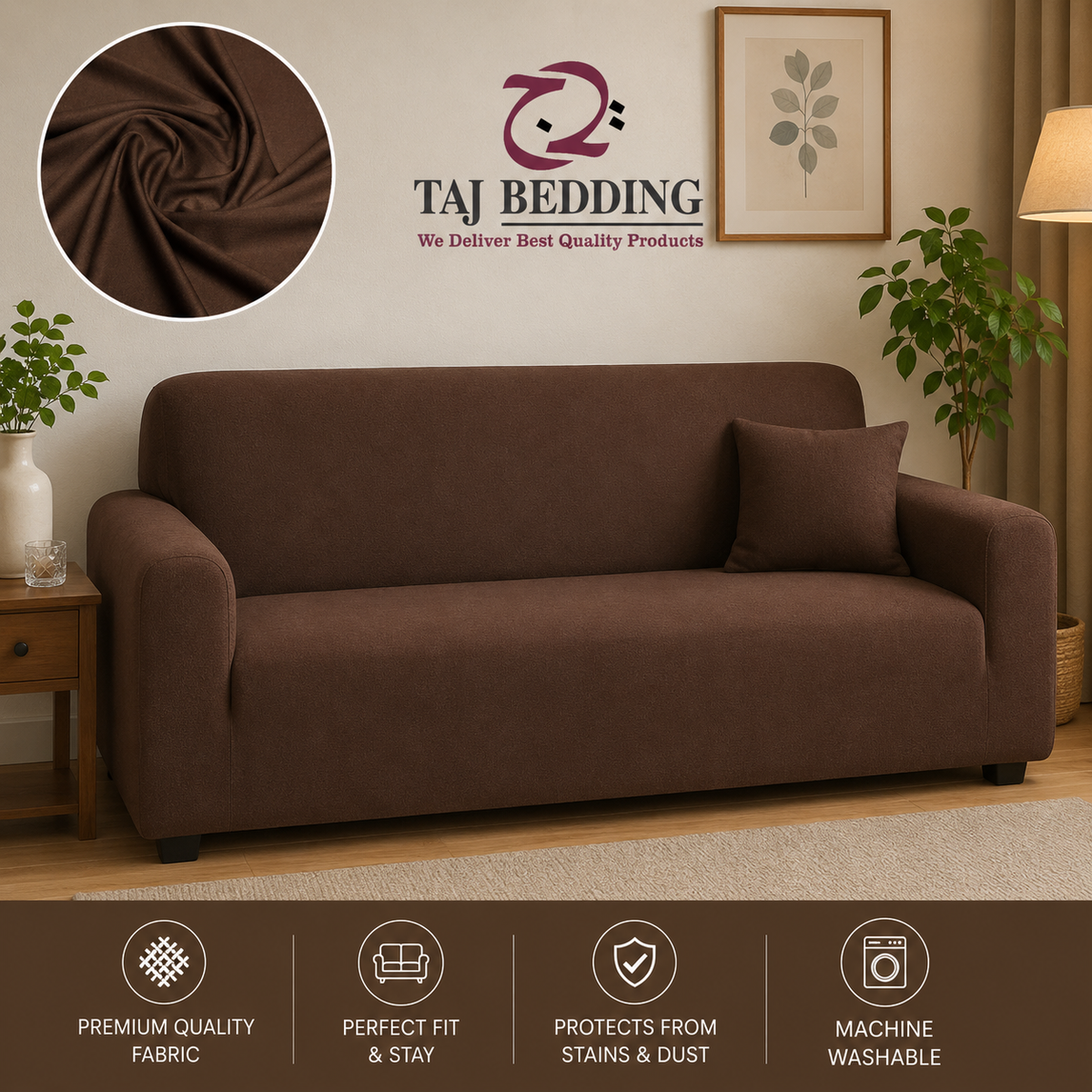 Unstitched Lycra Jersey Sofa Cover Fabric Brown