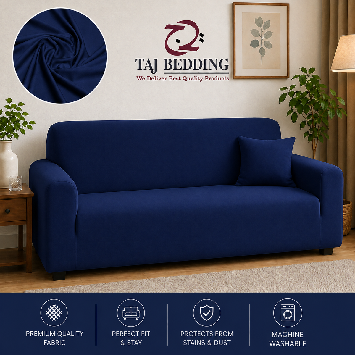 Unstitched Lycra Jersey Sofa Cover Fabric Navy Blue