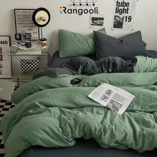 Reversible Duvet Cover Set King Size- Green & Black (194)