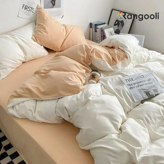 Reversible Duvet Cover Set King Size - Off White & Cream (162)