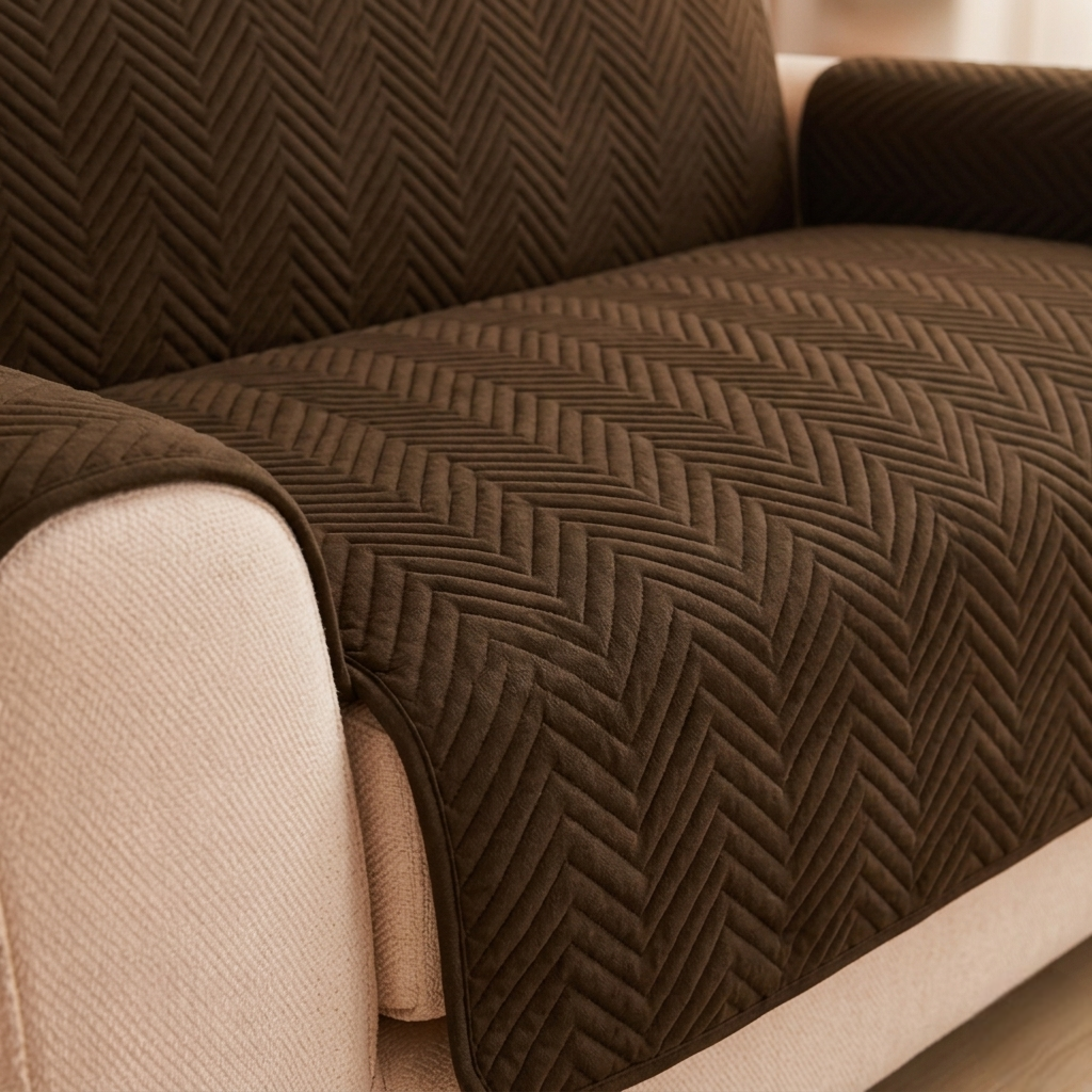 Waterproof Zigzag Ultrasonic Quilted Sofa Cover Brown