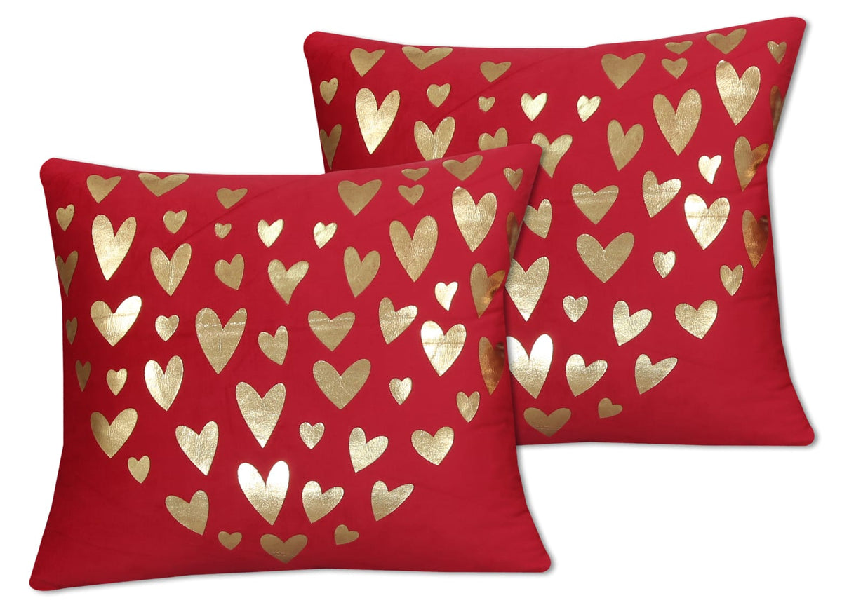 Golden Heart Foil Velvet Cushion Cover - Maroon