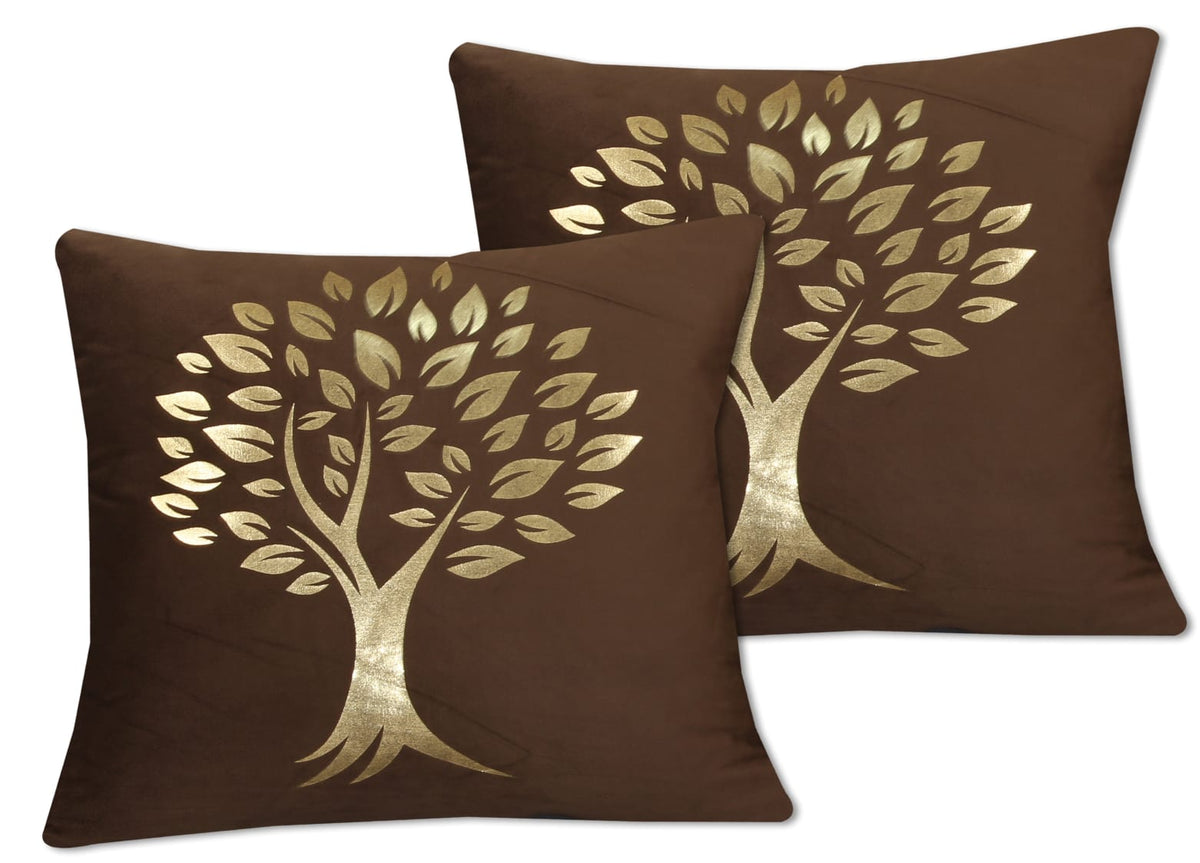 Golden Tree of Life Velvet Cushion Cover - Brown