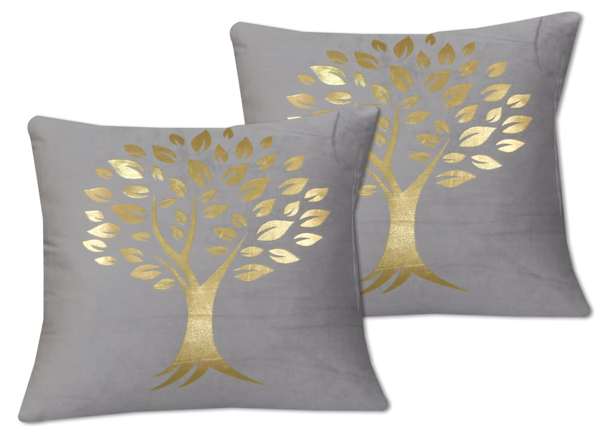 Golden Tree of Life Velvet Cushion Cover - Grey