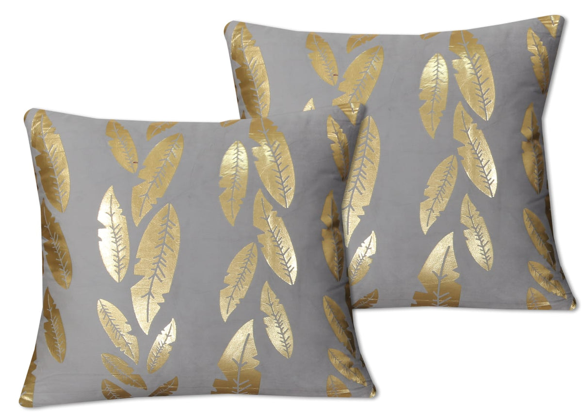 Metallic Feather Style Velvet Cushion Cover - Grey