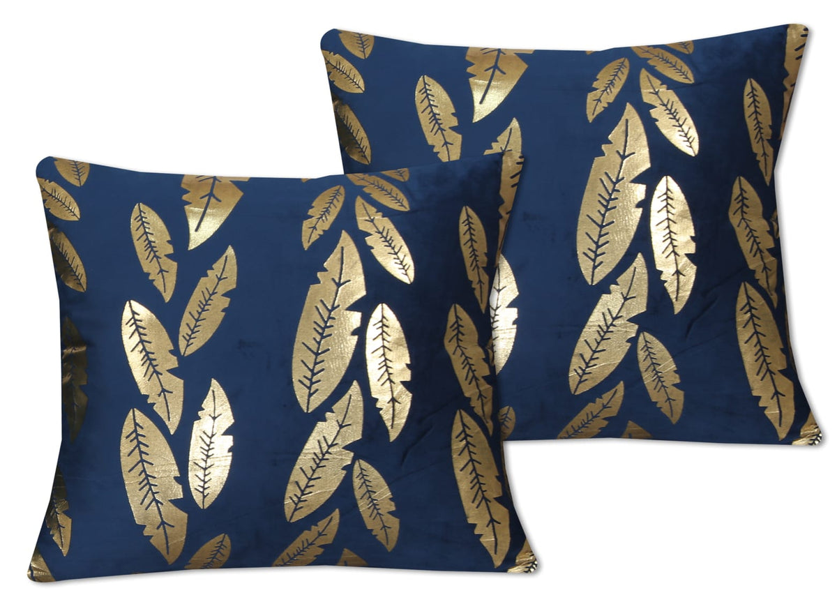 Metallic Feather Style Velvet Cushion Cover - Navy Blue