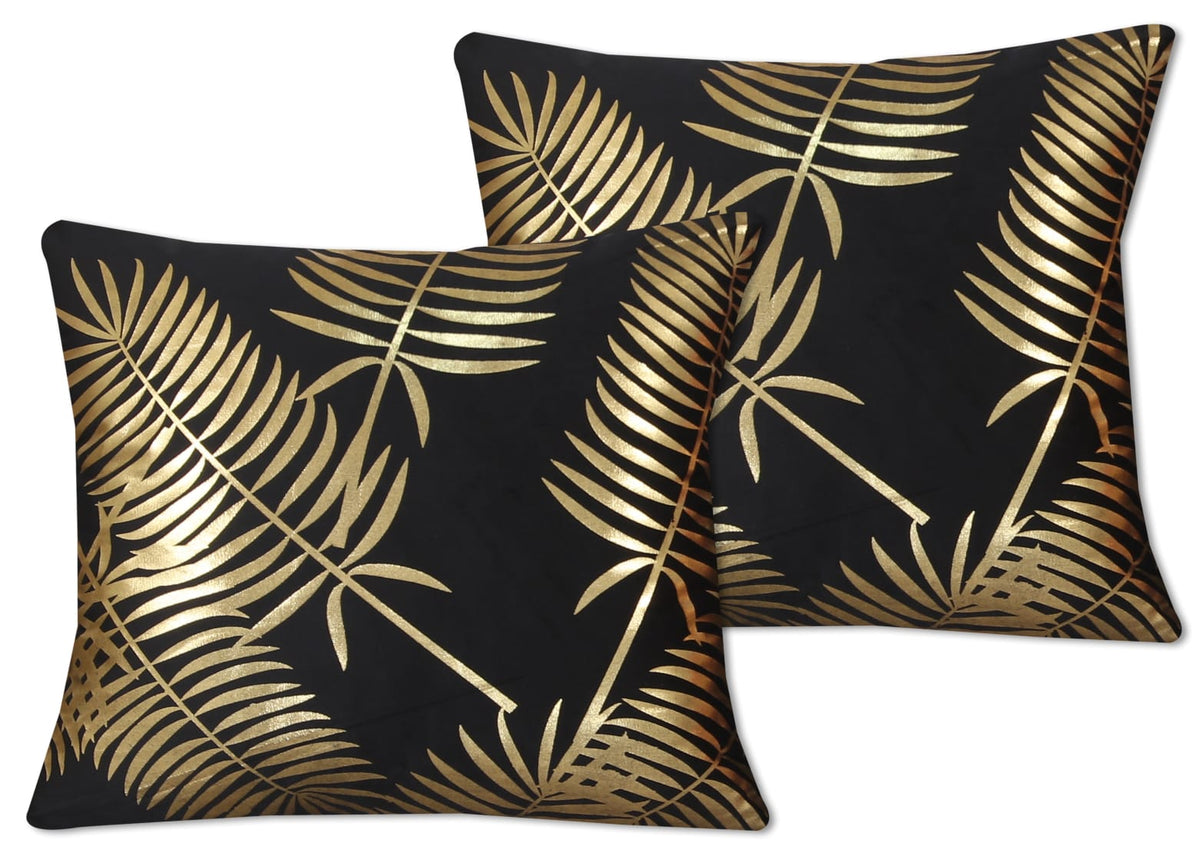Gold Foil Palm Leaf Velvet Cushion Cover - Black