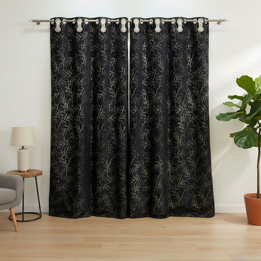 2 PCS PREMIUM QUALITY TEXTURE VELVET CURTAINS - Black