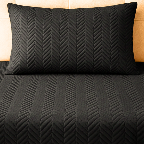ZigZag Ultrasonic Quilted Fitted Bedsheet Black - King Size