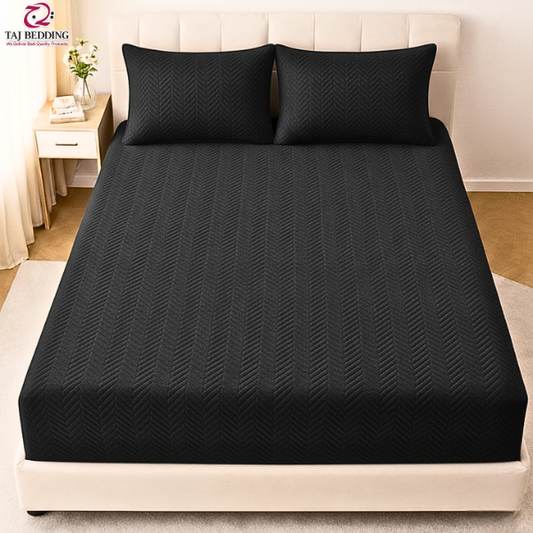 ZigZag Ultrasonic Quilted Fitted Bedsheet Black - King Size