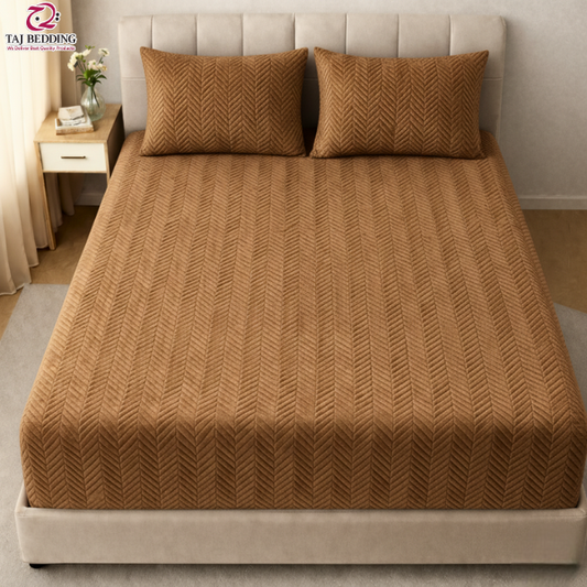 ZigZag Ultrasonic Quilted Fitted Bedsheet Coffee - King Size