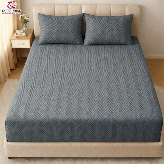 ZigZag Ultrasonic Quilted Fitted Bedsheet Grey - King Size