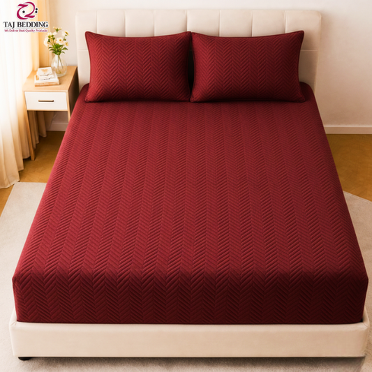ZigZag Ultrasonic Quilted Fitted Bedsheet Maroon - King Size